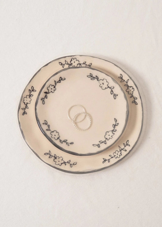 Black Floral Ring Dish