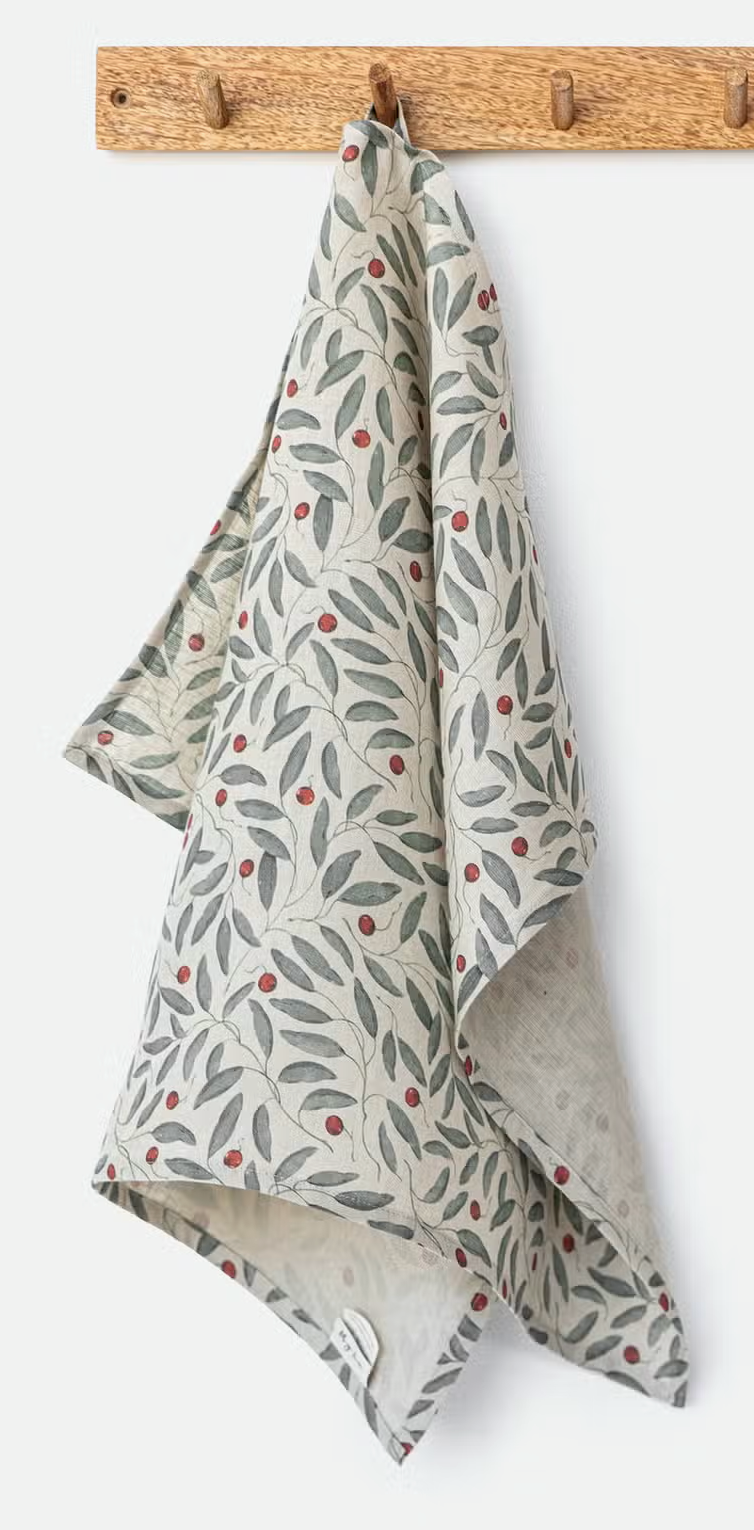 Linen Mistletoe Print Towel