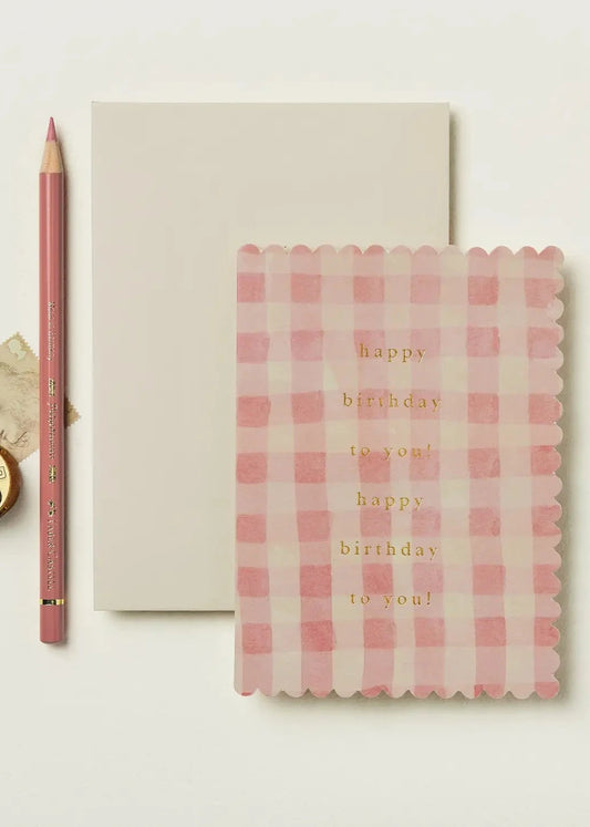 Pink Gingham 'Happy Birthday' Card