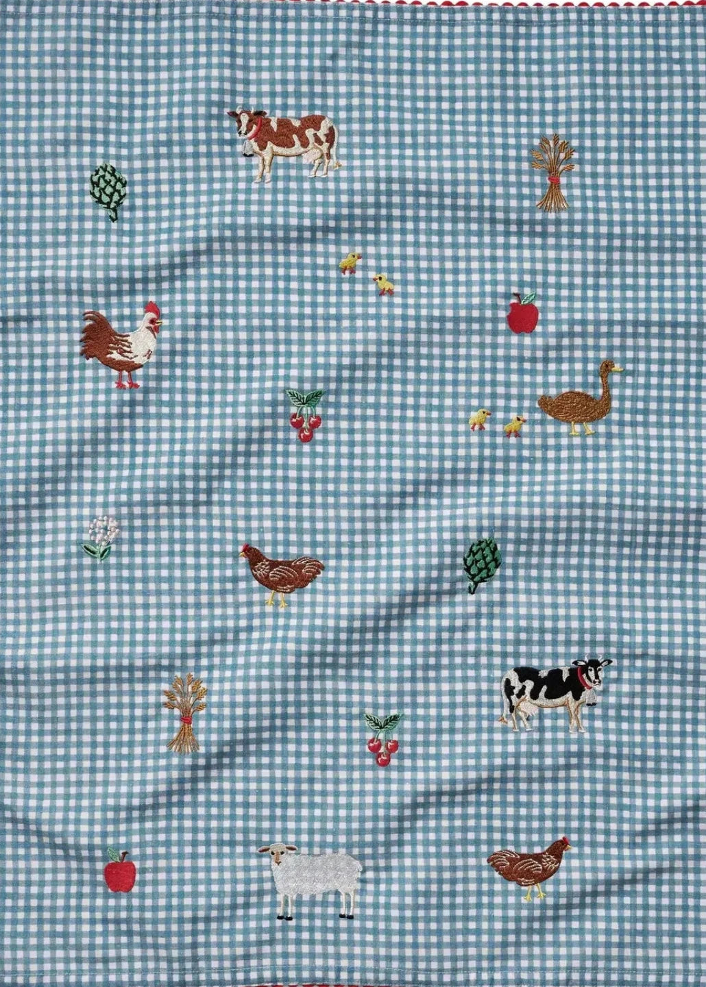 Country Farm Gingham Embroidered Tea Towel