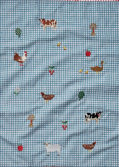 Country Farm Gingham Embroidered Tea Towel