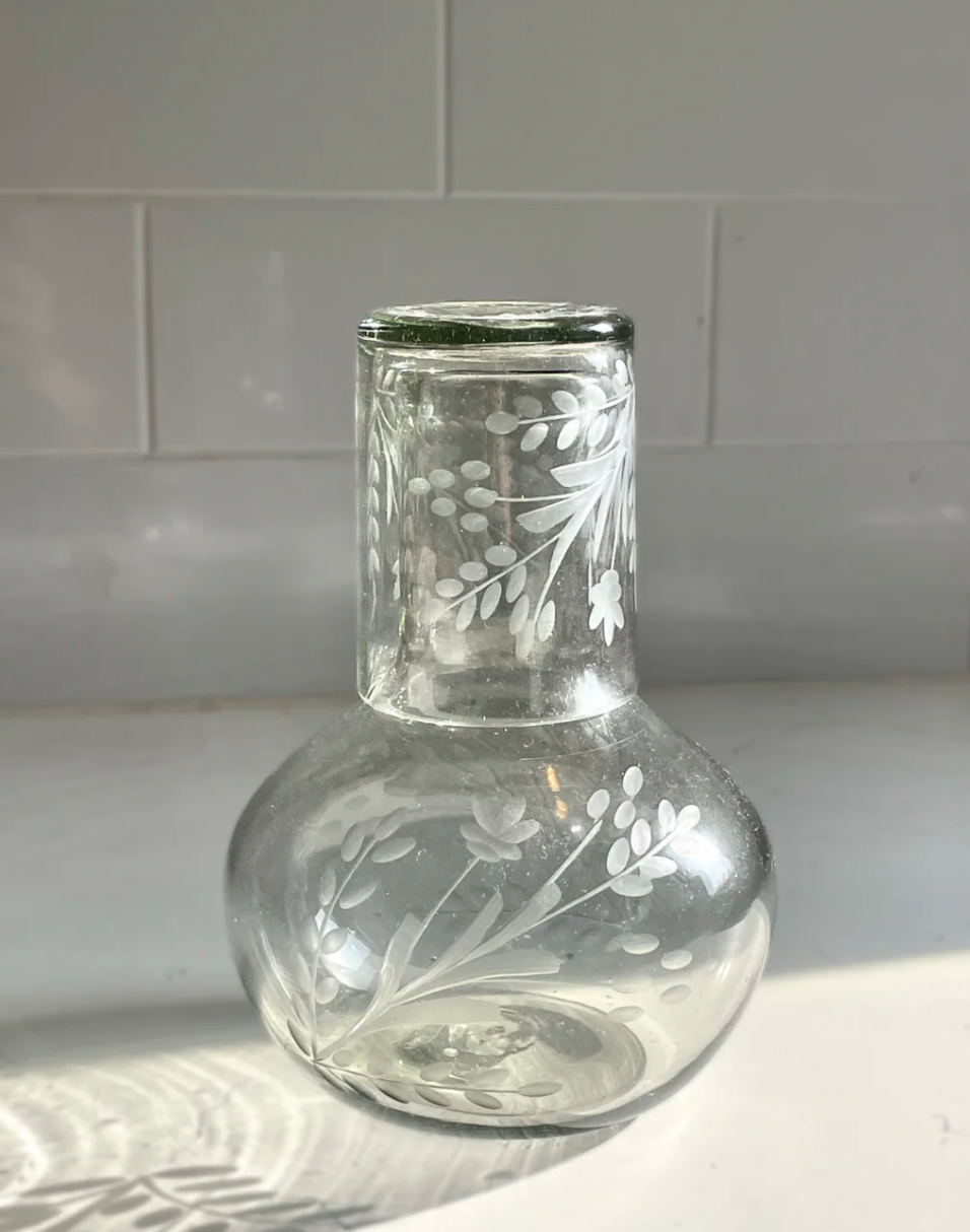Hand-Etched Blown Carafe Set