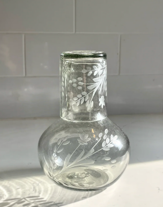 Hand-Etched Blown Carafe Set