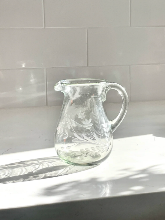Hand-Etched Blown Pitcher