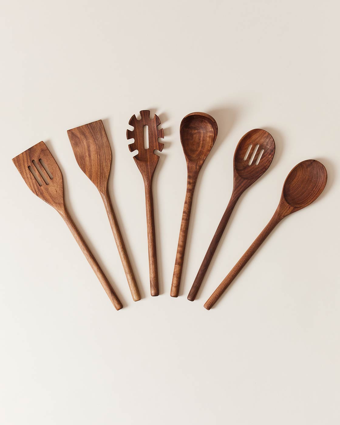 Walnut kitchen utensil set studio view