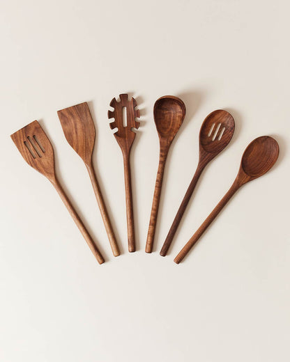 Walnut kitchen utensil set studio view