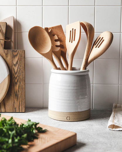 Essential Kitchen Utensils styled in a crock